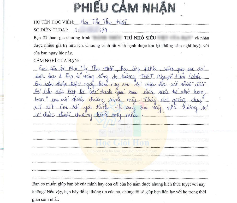 Thư tay cảm nhận sau khi học 7 ngày 01