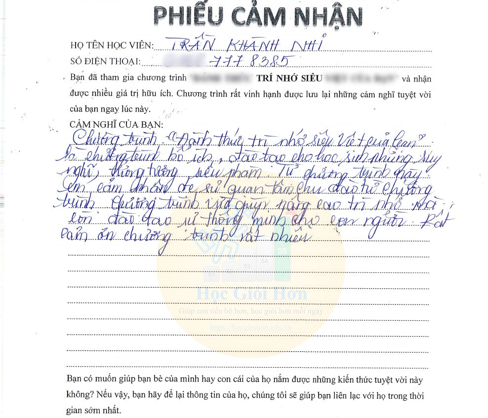 Thư tay cảm nhận sau khi học 7 ngày 10