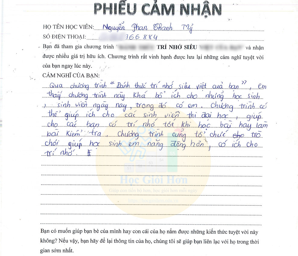 Thư tay cảm nhận sau khi học 7 ngày 09
